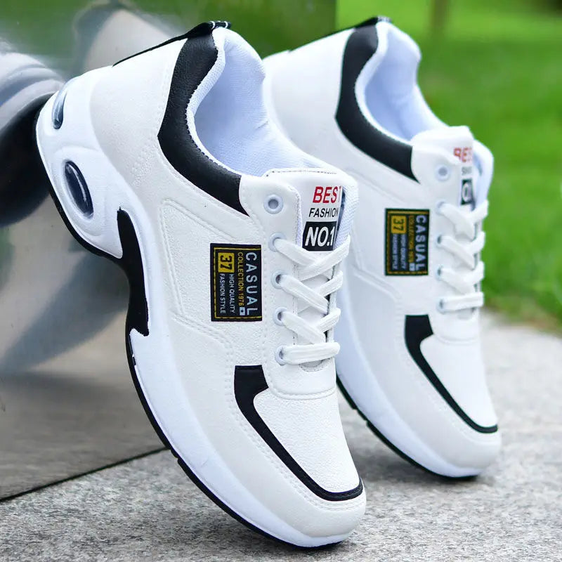 YBQJOO Men's Casual Leather Sneakers – Breathable Lace-Up Men's Casual Sneakers Axl WHITE 43