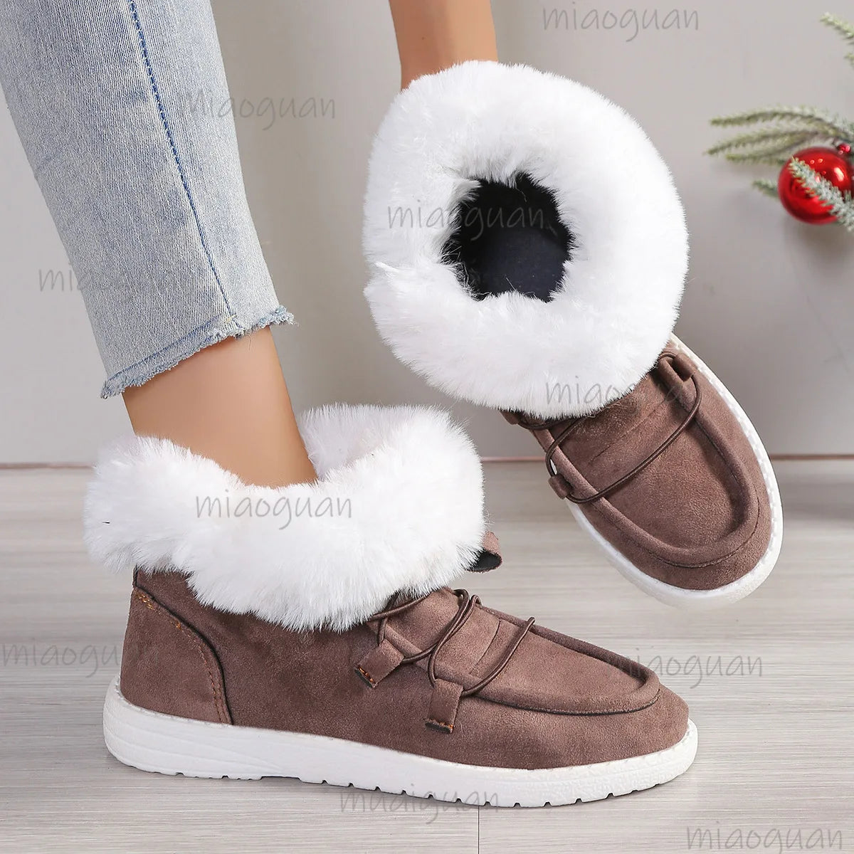 Women's Slip-On Plush Lined Faux Suede Ankle Snow Boots Women's Ankle Boots Axl
