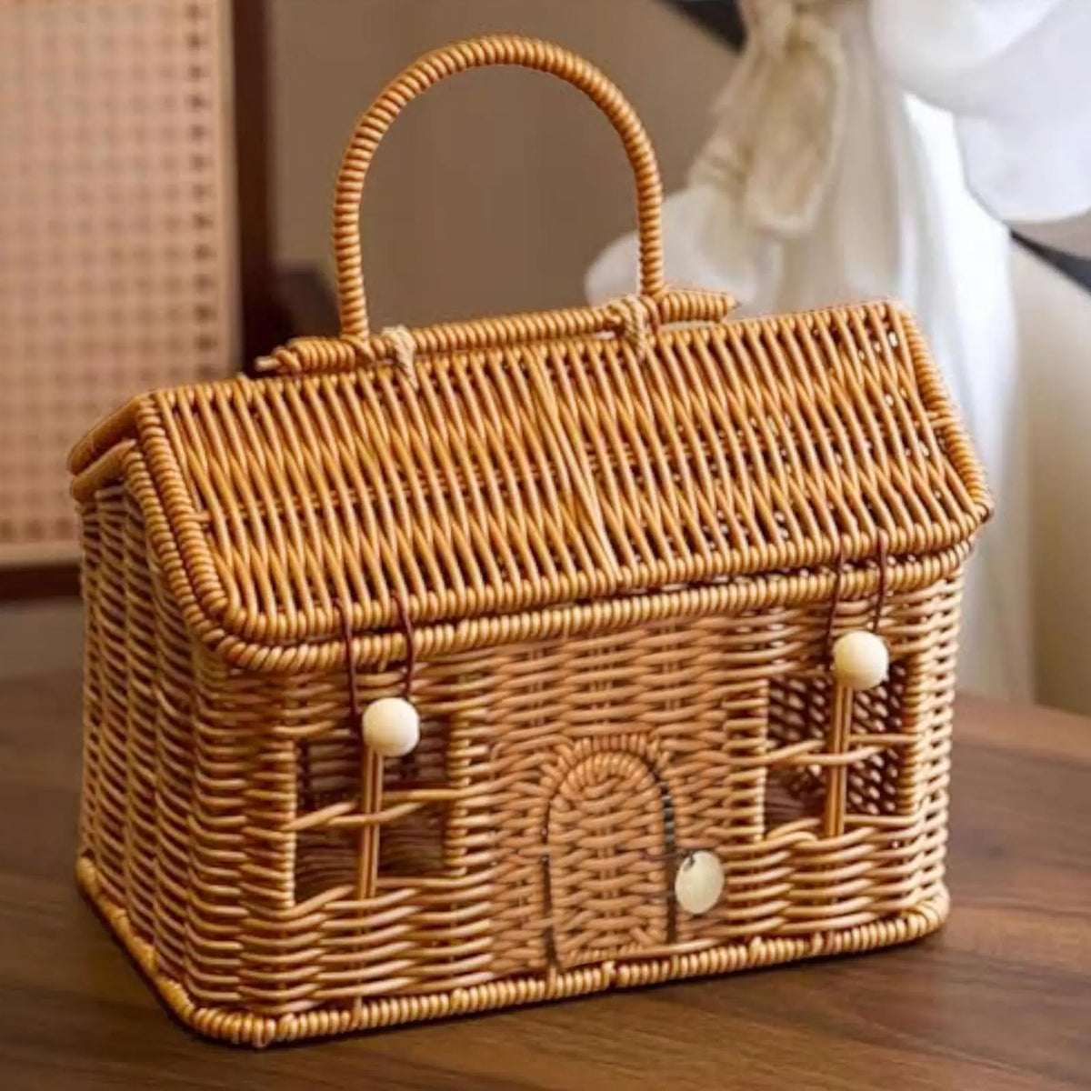 Wicker Rattan Storage Baskets with Lid – Rustic Home Organizer Wicker Storage Basket Axl