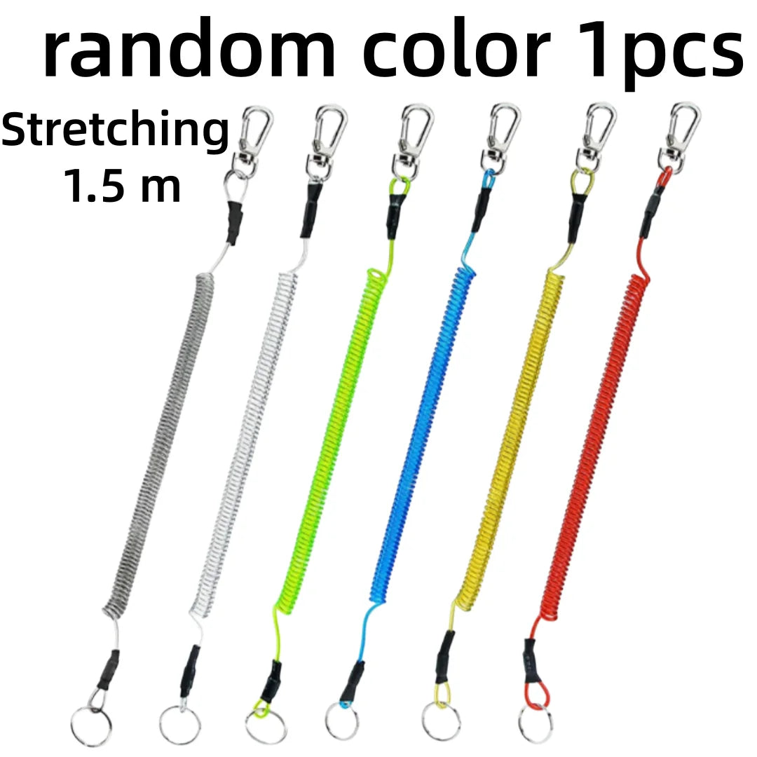 Steel Wire Spring Rope Lanyard with Carabiner – 1.5m Stretch Spring Rope Lanyard Axl random color 1pc1.5m