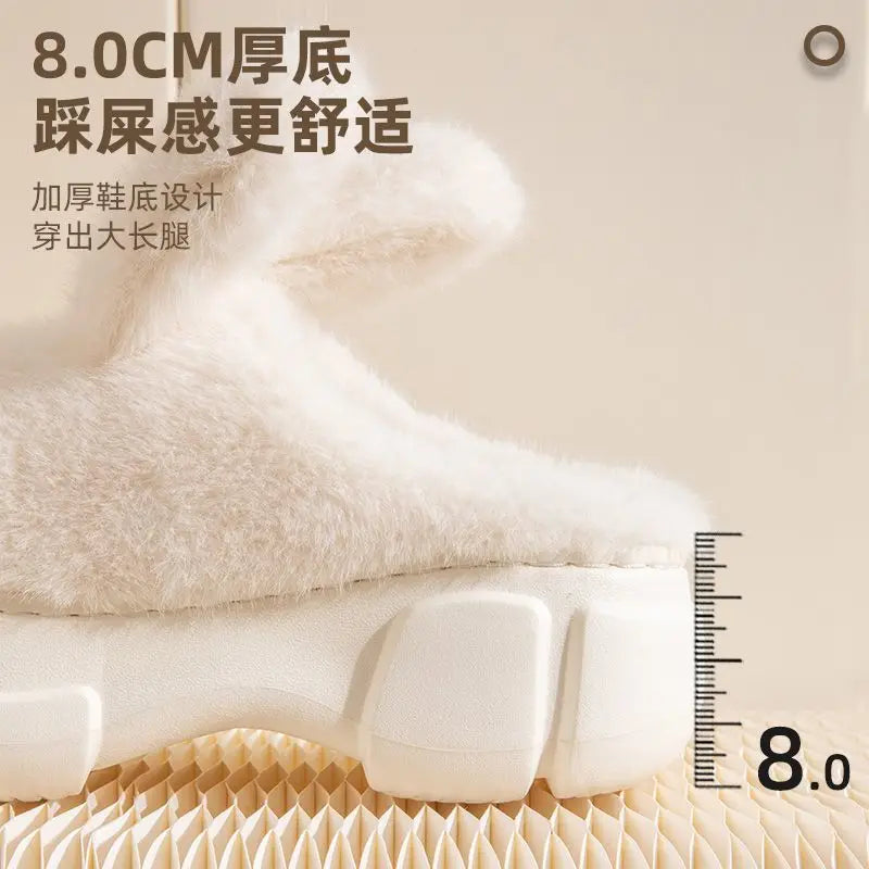 Lorilury 3D Bunny Ear Fluffy Platform Slippers for Women Platform Slippers Axl
