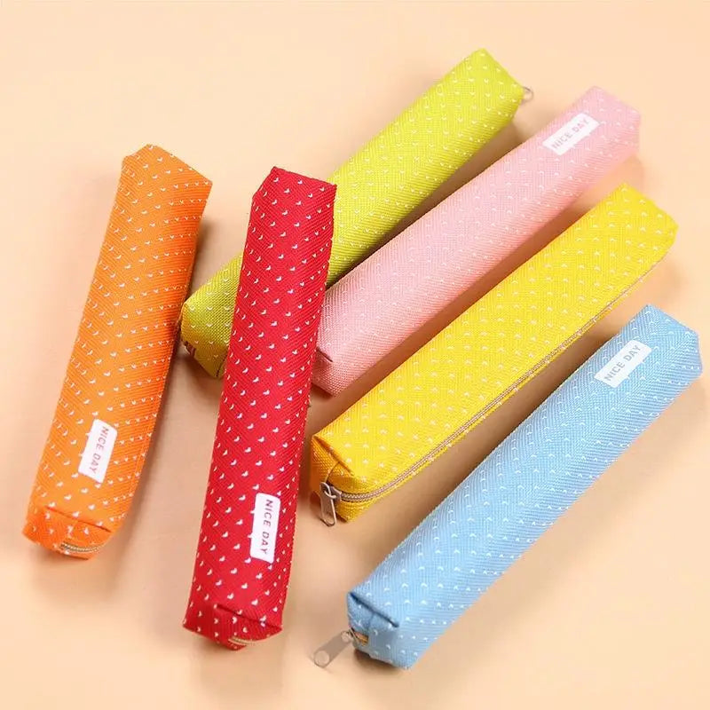 Kawaii Canvas Zipper Pencil Case – Cute Dot Stationery Bag Canvas Pencil Case Axl