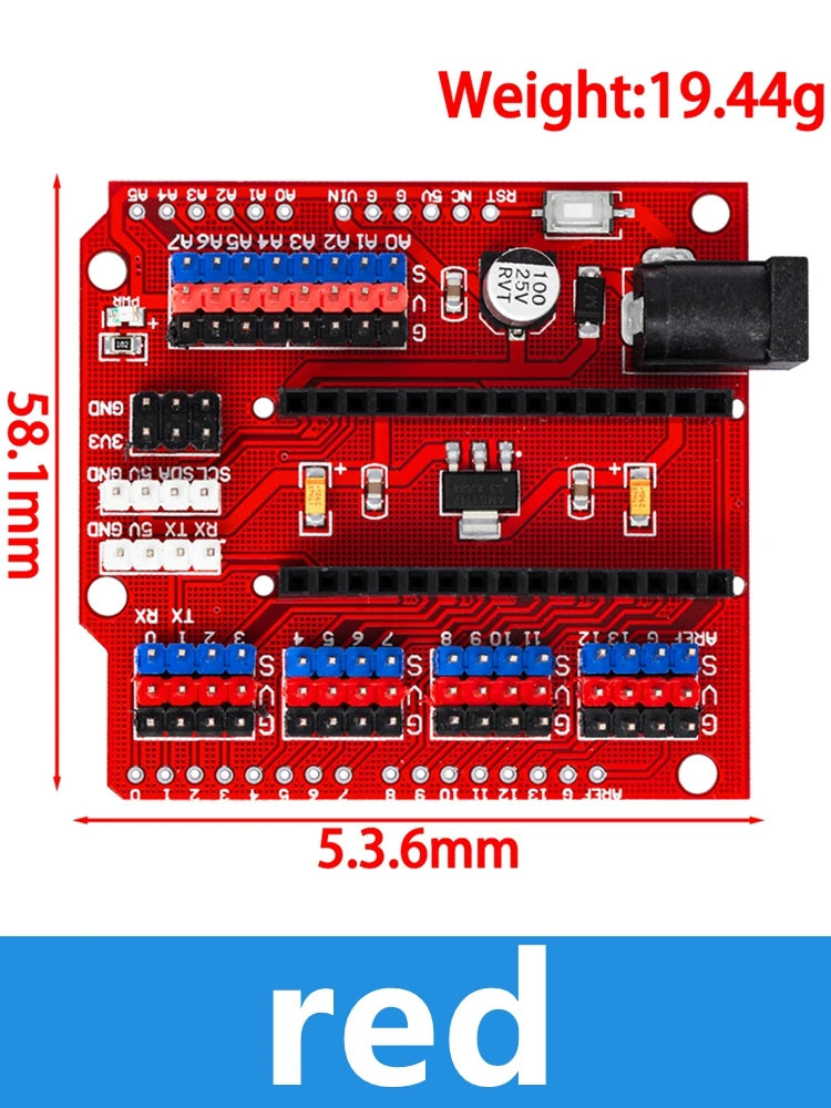 Sensor Shield Module for Arduino UNO R3 & Nano V3 | I2C PWM Arduino Expansion Shield Axl red