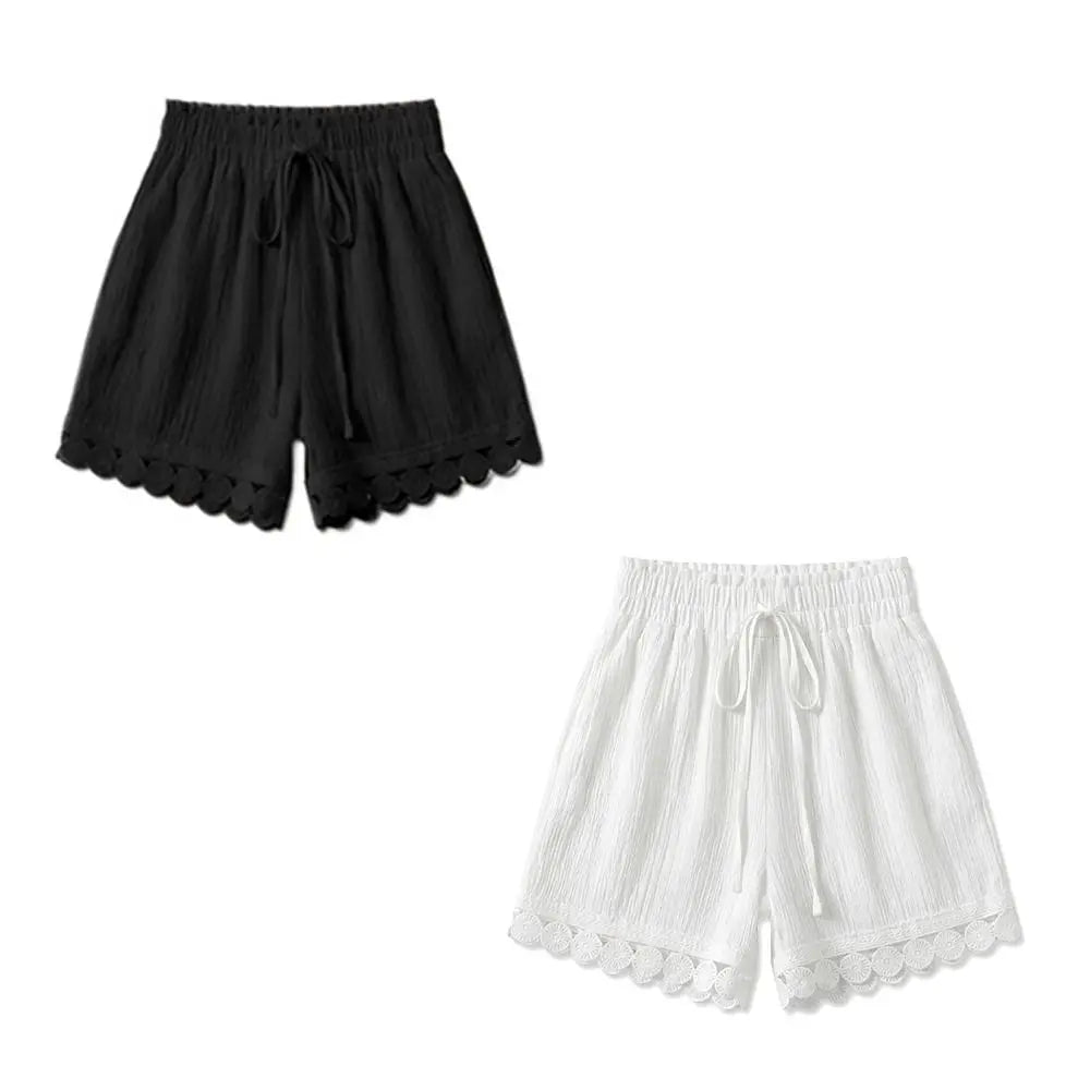 Women's Lace-Trim Wide Leg Beach Shorts | Loose Resort Wear Women's Beach Shorts Axl