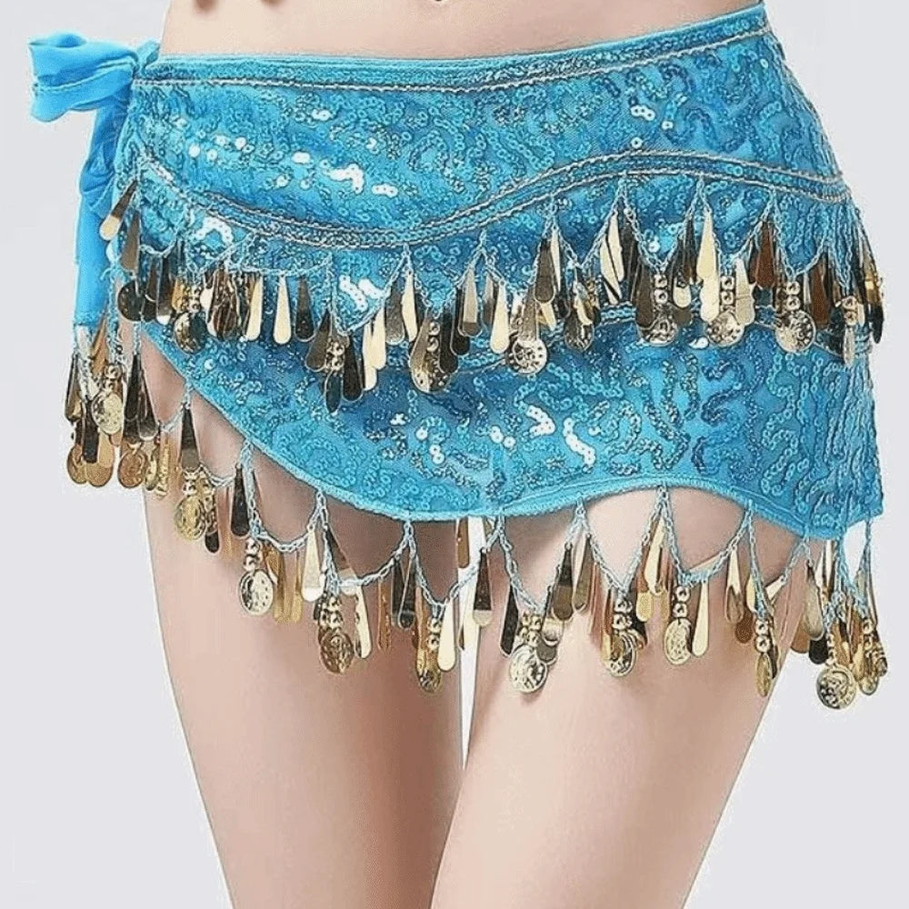 Glitter Sequin Belly Dance Hip Scarf – Rhinestone Waist Belt Belly Dance Belt Axl