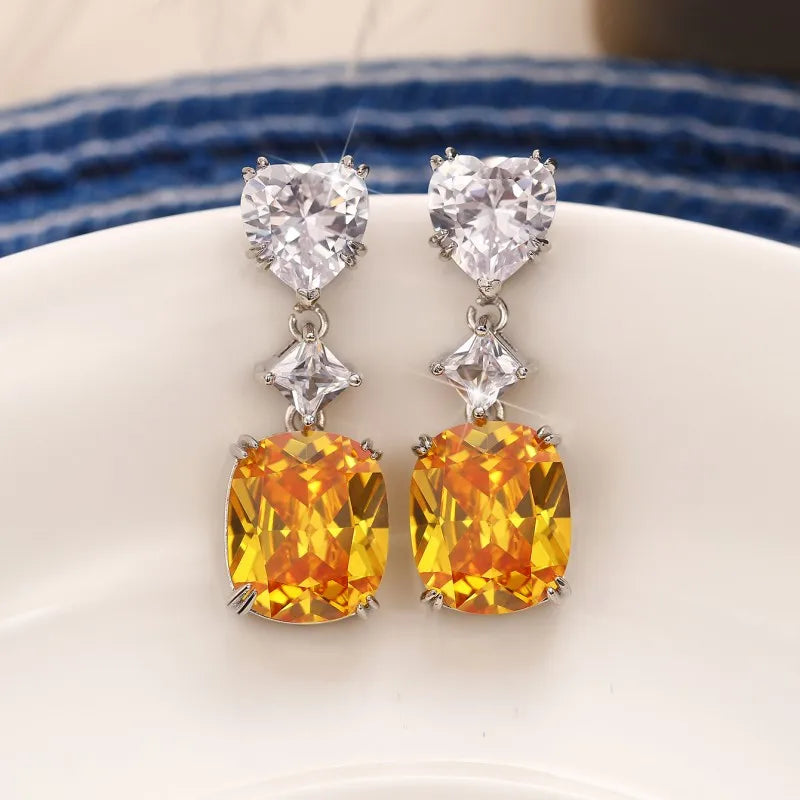 Huitan Yellow CZ Dangle Earrings – Elegant Drop Earrings Women CZ Dangle Earrings Axl E975