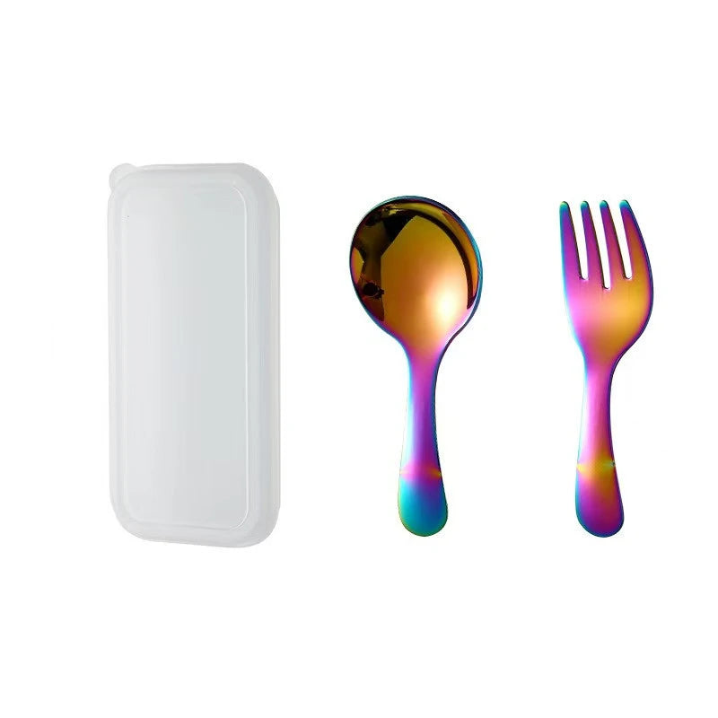 Mini Stainless Steel Spoon & Fork Set – Portable Camping Cutlery Portable Cutlery Set Axl Multicolor 2Pcsbox