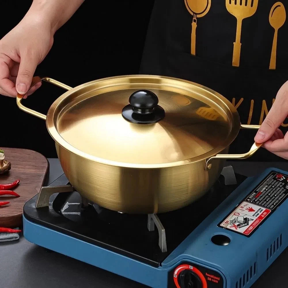 Korean Ramen Pot – Gold Stainless Steel Soup Pot with Lid Soup & Ramen Pot Axl