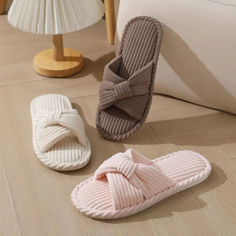 Women's Corduroy Open Toe Indoor Slippers – Non-Slip Women's Indoor Slippers Axl