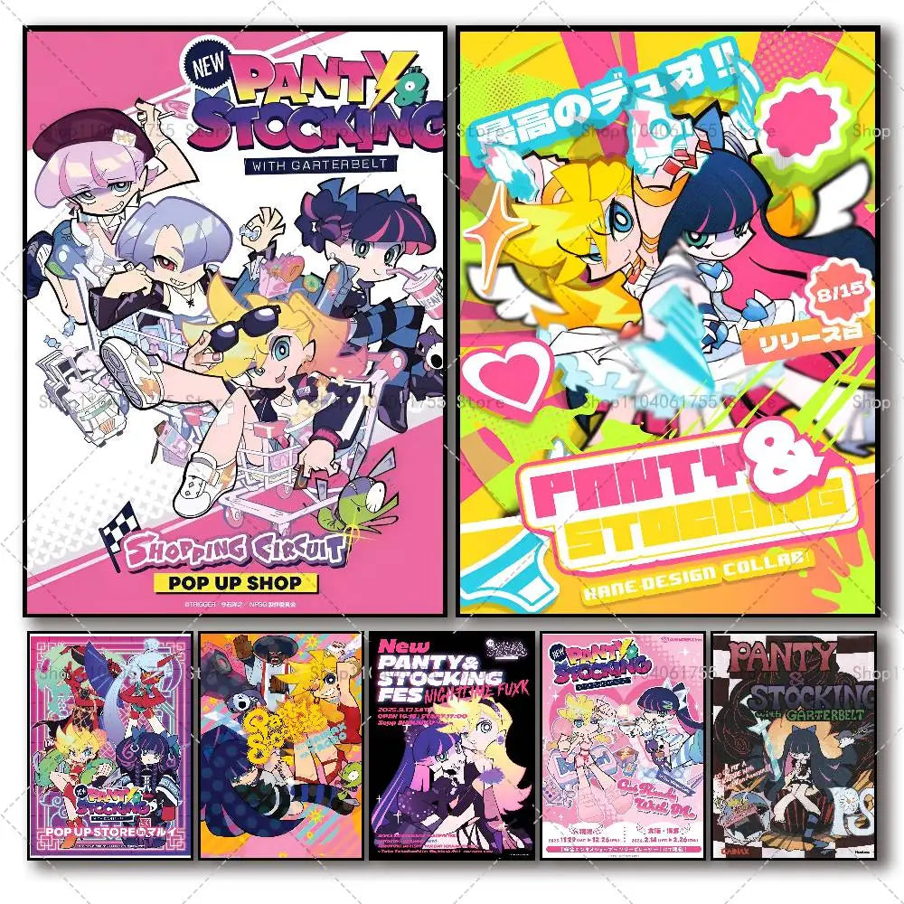 Anime Panty & Stocking Self-Adhesive Wall Art Poster Print Anime Wall Poster Axl