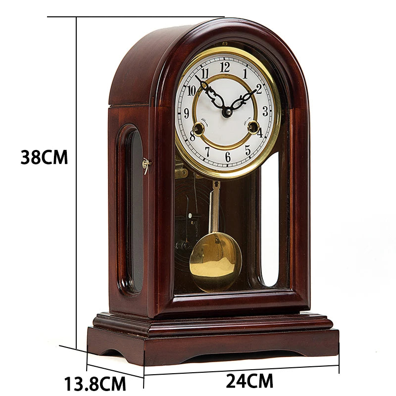 Vintage Mechanical Desk Clock – Solid Wood Pendulum Chiming Mechanical Desk Clock Axl Small-Number Dial