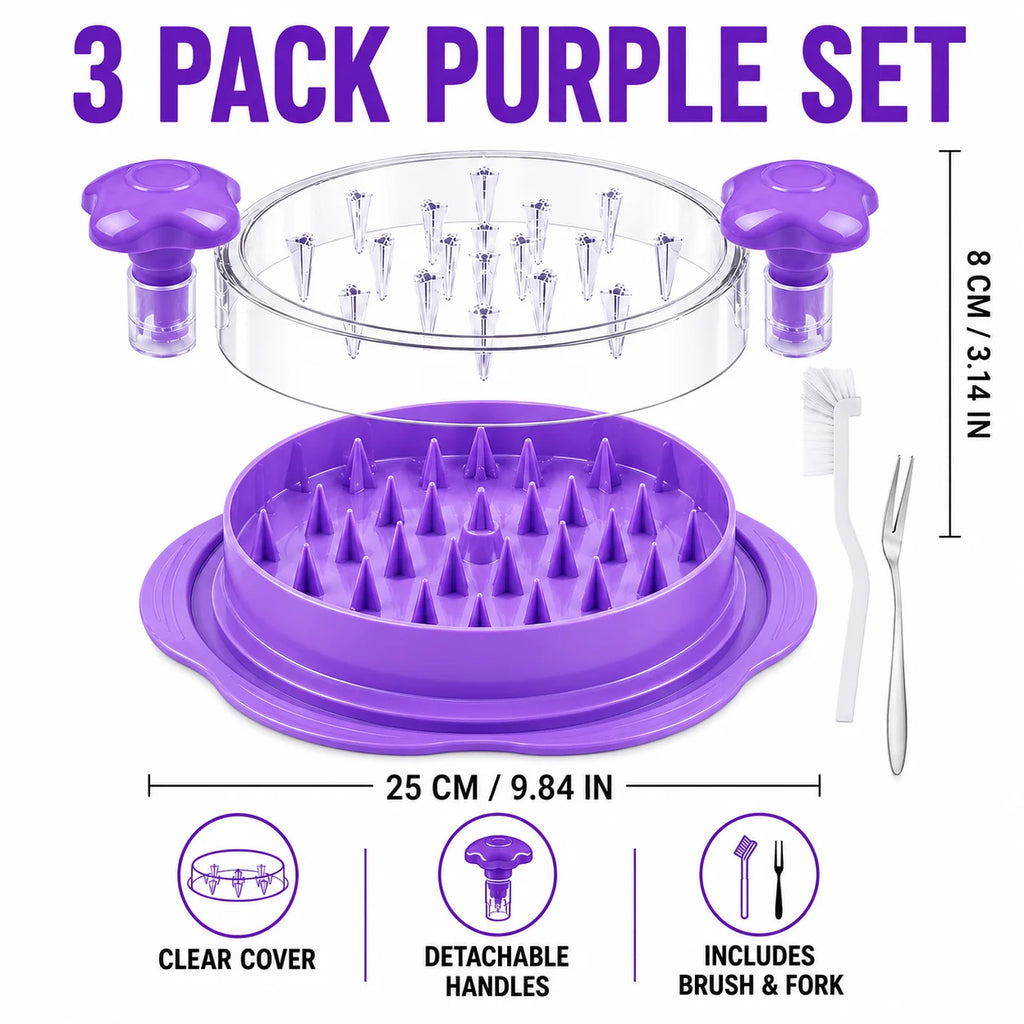 3-Piece Chicken Meat Shredder Set with Silicone Mat & Fork Meat Shredder Tool Axl 3 Pack Purple Set