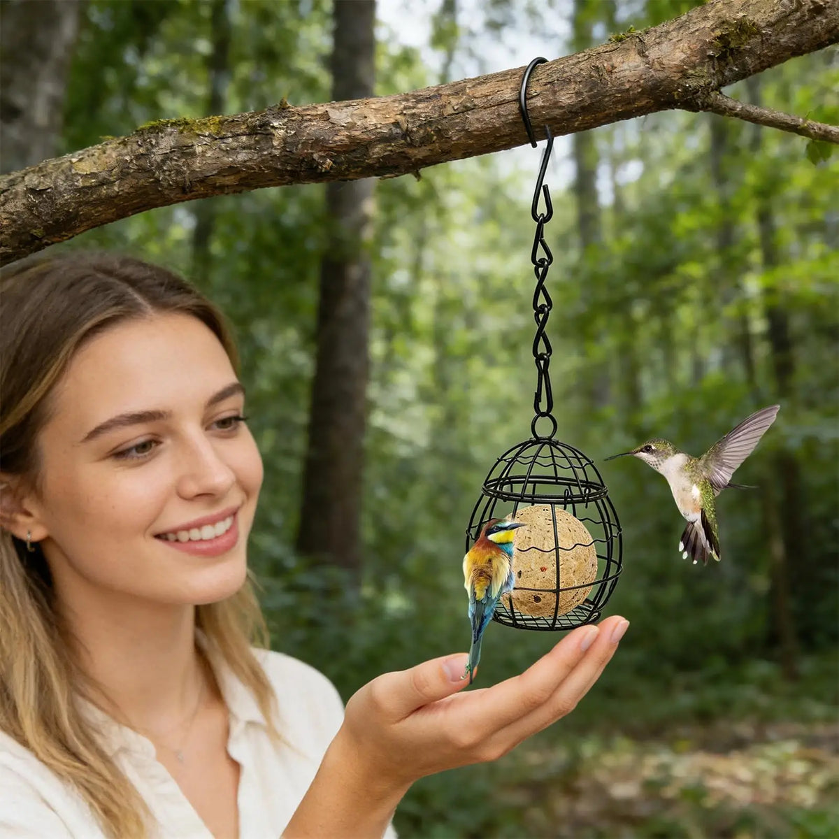 Metal Hanging Suet Ball Bird Feeder with Hook – Garden & Yard Suet Ball Bird Feeder Axl