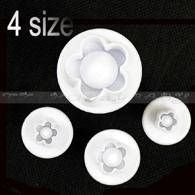 4-Pc Plum Flower Plunger Fondant Cutter Set – Cake Decorating Fondant Cutter Set Axl WHITE