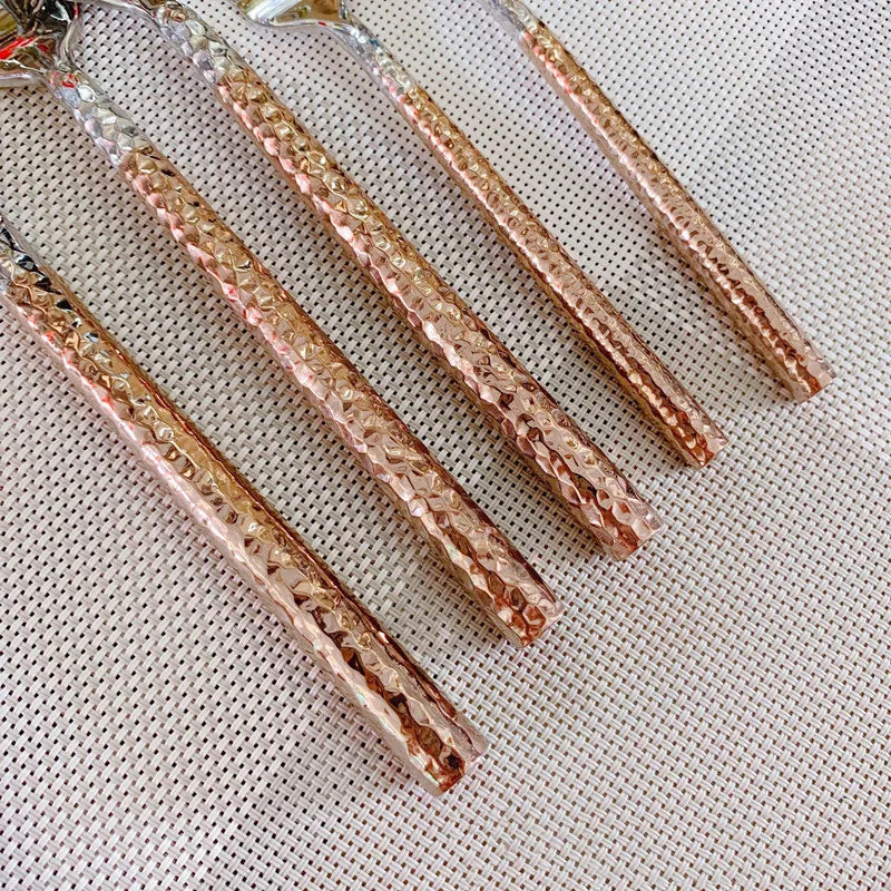 Vintage Rose Gold Stainless Steel Cutlery Set – 4pc Flatware Flatware Cutlery Set Axl