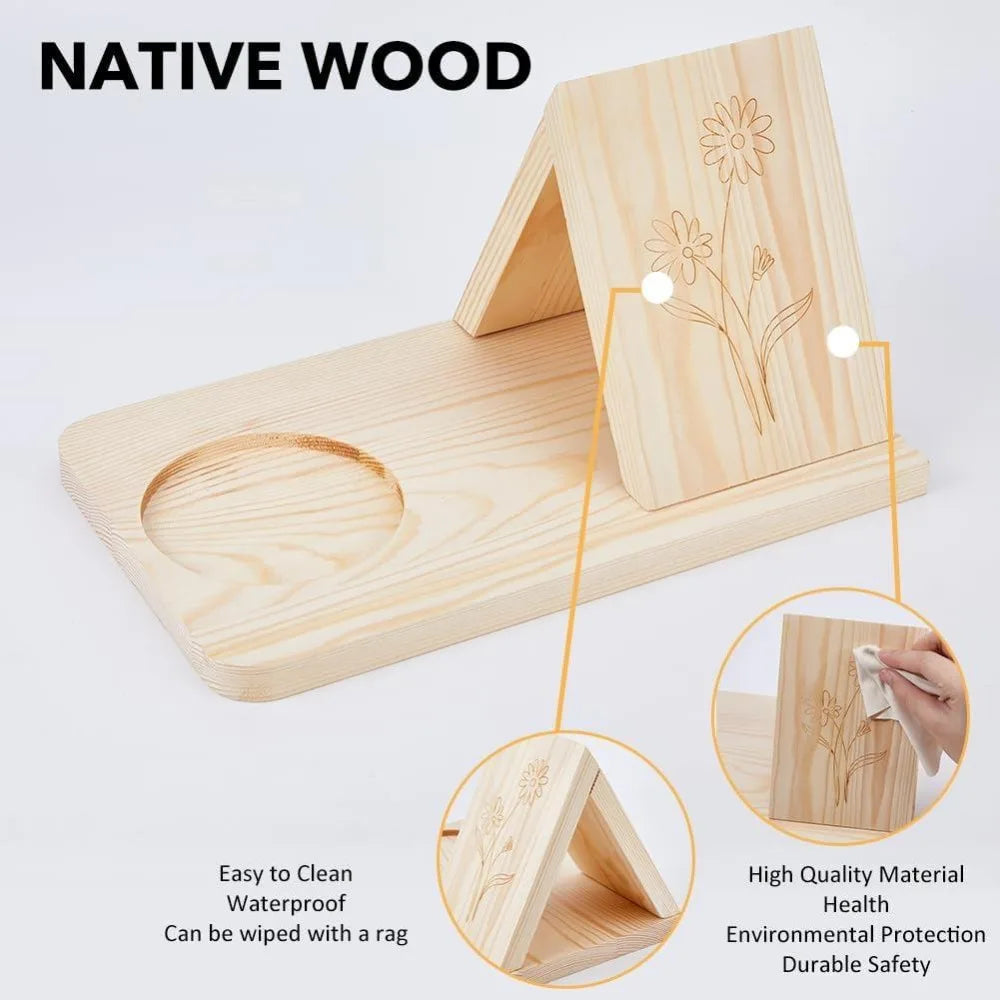 Wooden Book Stand with Cup Holder – Flower Desktop Book Rest Wooden Book Stand Axl