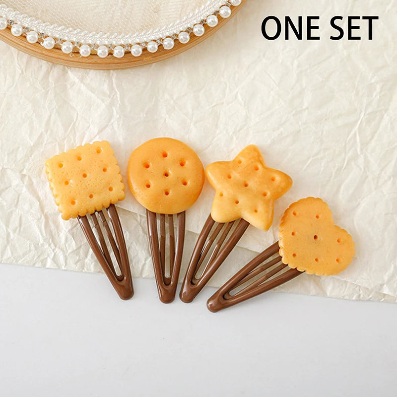 Kawaii Cookie Hair Clips – Cute Biscuit Barrettes 1 or 4 Pcs Hair Clip Barrette Axl ONE SET