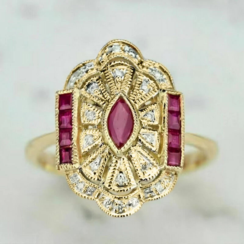 Huitan Red CZ Gold-Tone Vintage Ring for Women | Sizes 5–14 Fashion Ring Axl