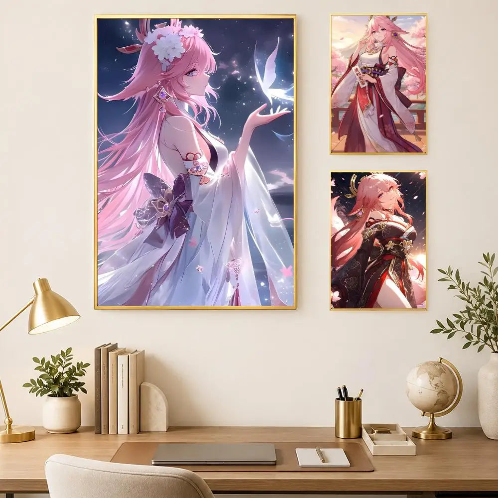 Yae Miko Self-Stick HD Wall Poster – Waterproof Anime Decor Wall Art Poster Axl