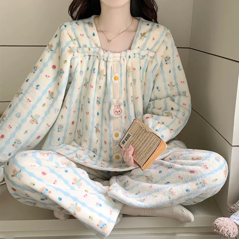 Women's Coral Fleece Pajama Set – Warm Princess Loungewear Women's Pajama Set Axl 9926-1 L