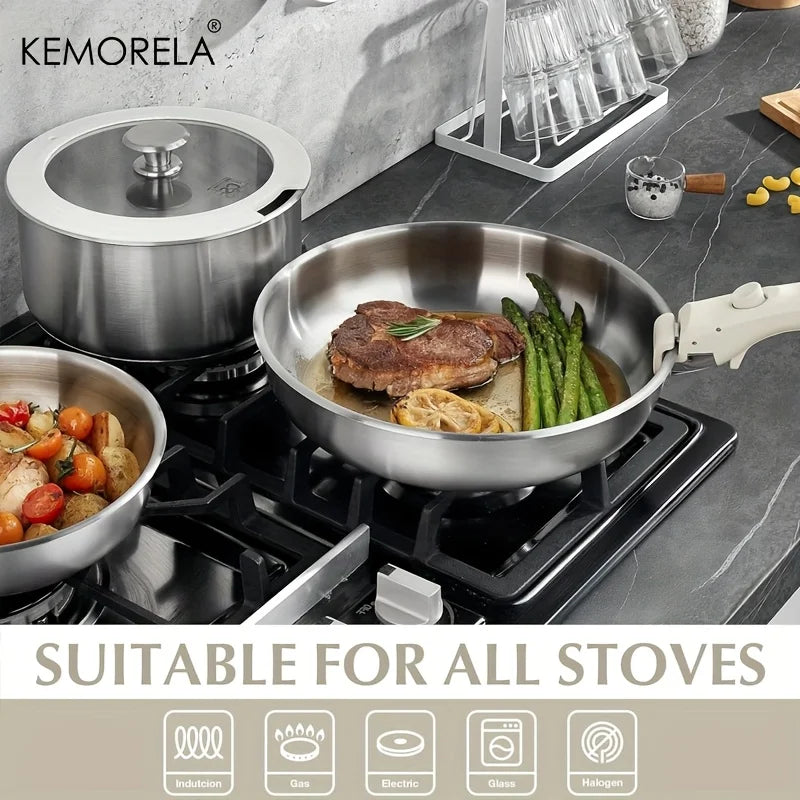 KEMORELA 4-Pc Stainless Steel Cookware Set – Detachable Handle Cookware Set Axl
