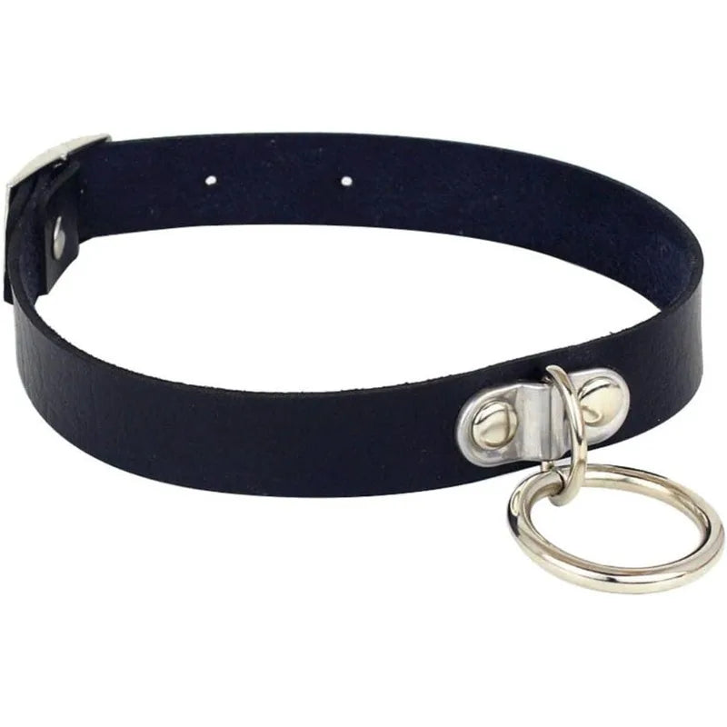 Black Leather O-Ring Choker – Gothic Adjustable Collar Necklace Choker Necklace Axl 40cm black 1pcs