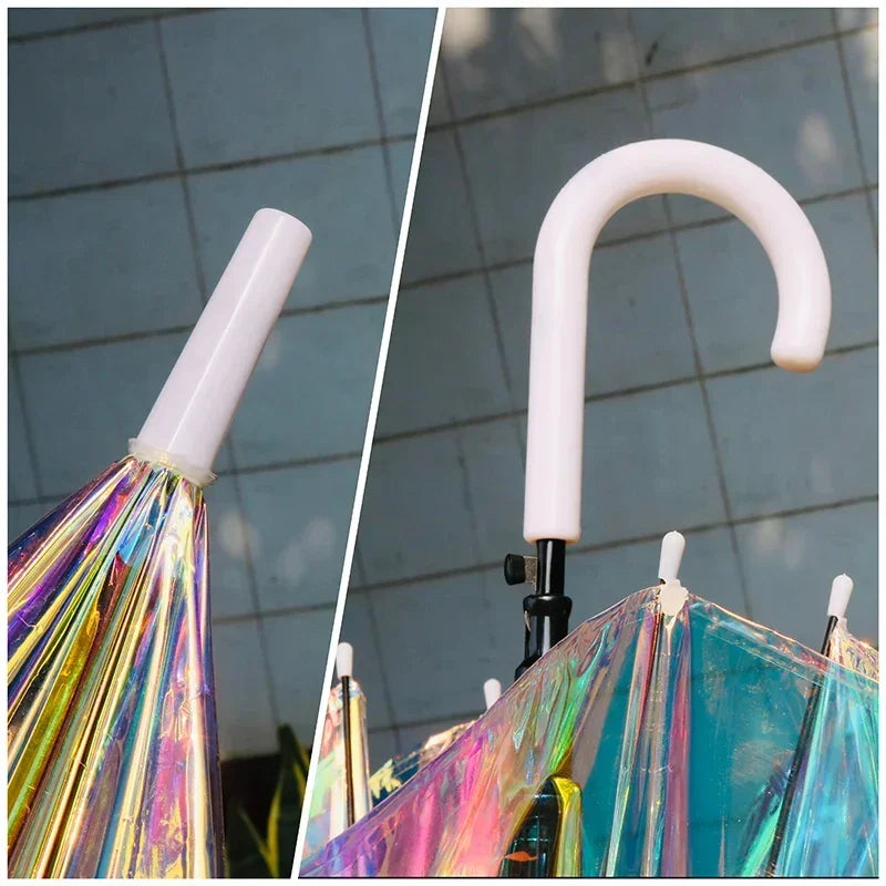 Color Changing Rainbow Long Handle Umbrella – Iridescent Parasol Fashion Umbrella Axl