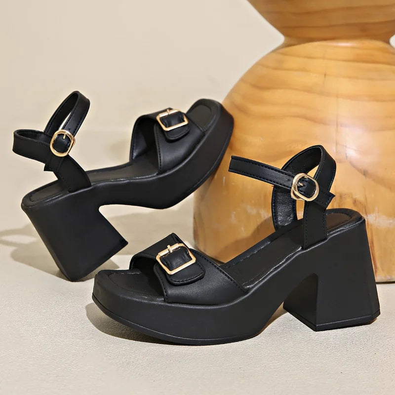 Women's Wedge Sandals – Buckle Strap High Heel Open Toe Wedge Sandals Axl