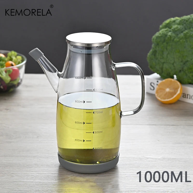 KEMORELA Glass Oil Bottle 600/800/1000ml – Anti-Leak Lid Glass Oil Dispenser Axl 1000ML