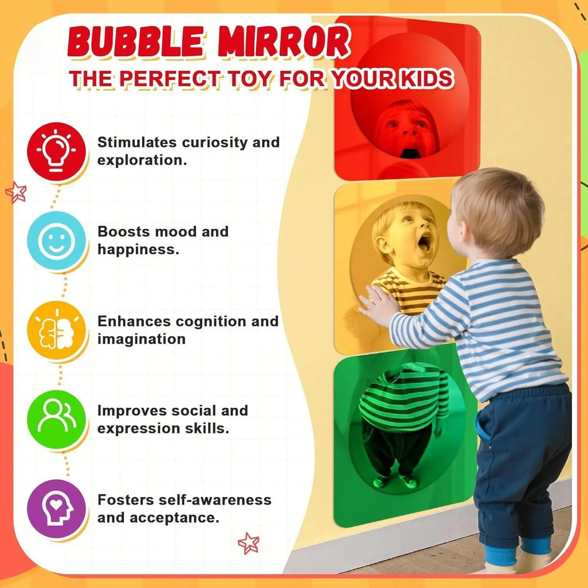 Kids Acrylic Bubble Sensory Mirror Set – 3-Piece Tactile Toy Sensory Play Mirror Axl