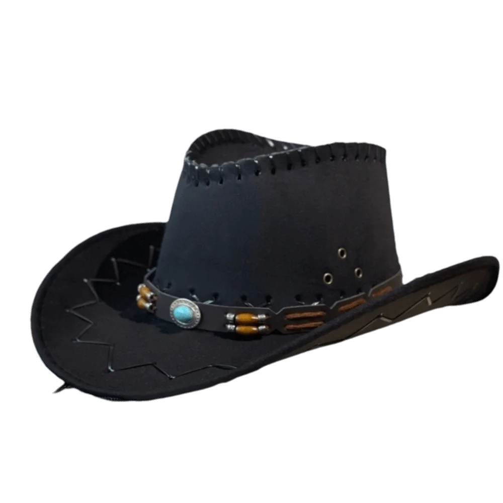 Vintage Wide Brim Western Cowboy Fedora Hat | Sun Protection Western Fedora Hat Axl Black