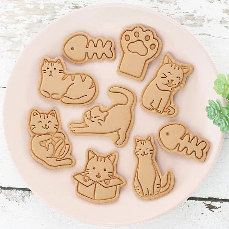 8-Piece Cat Animal 3D Cookie Cutter Stamp Set – Baking Molds Cookie Cutter Set Axl