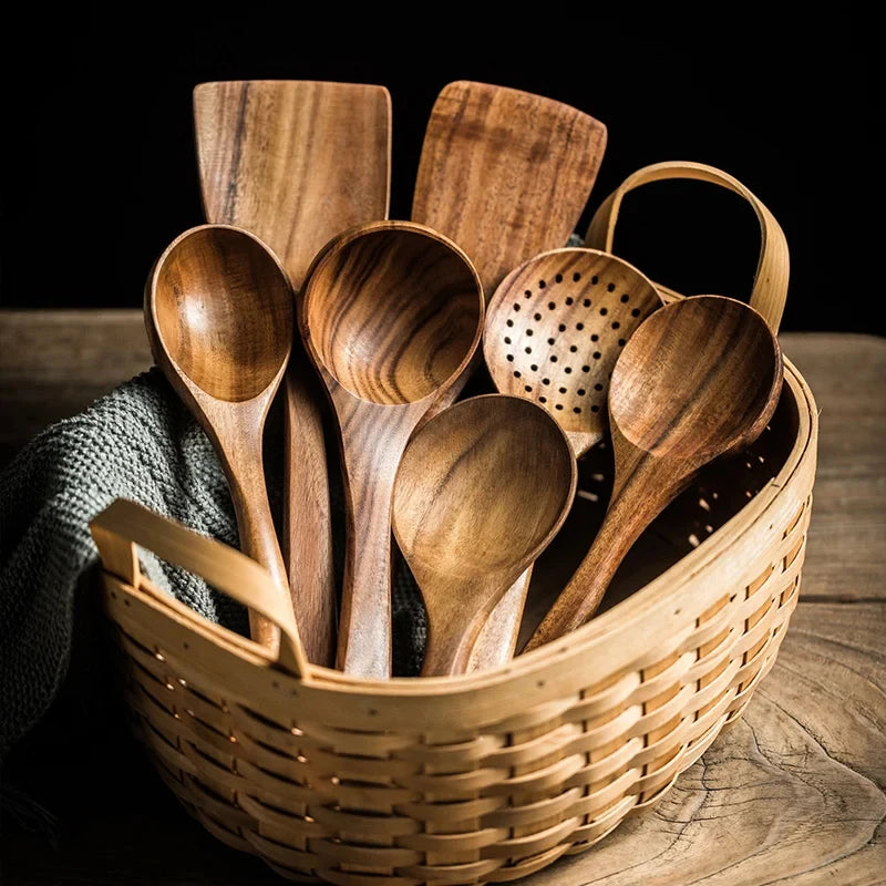 KEMORELA Teak Wood Cooking Spoon – Ladle, Turner & Skimmer Wood Cooking Utensil Axl