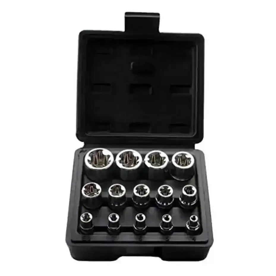 14-Pc E-Torx Star Socket Set E4–E24 | 1/4 3/8 1/2" Drive Kit Socket Set Axl