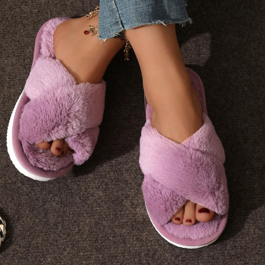 Women's Fluffy Open-Toe Fur Slides – Cozy Indoor Slippers Fur Slide Slippers Axl purple 40-41