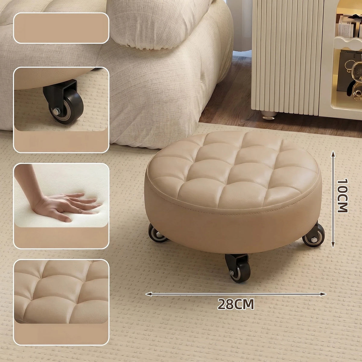 Wheeled Rolling Low Stool – Rotating Cushioned Nail & Pedicure Seat Rolling Stool Axl khakiA