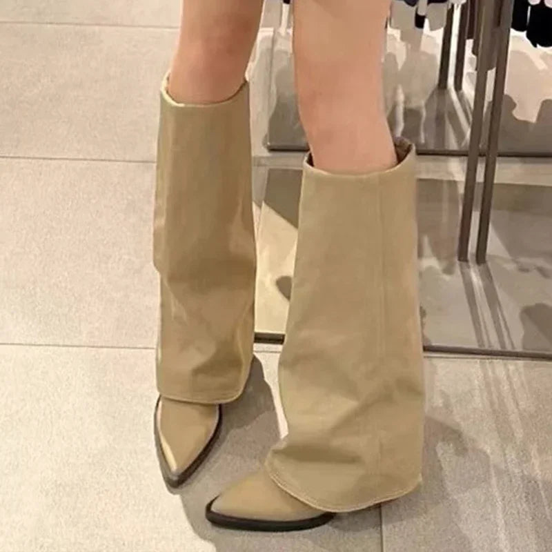 Women's Knee-High Chunky Heel Boots – Pointed Toe Platform Knee-High Boots Axl