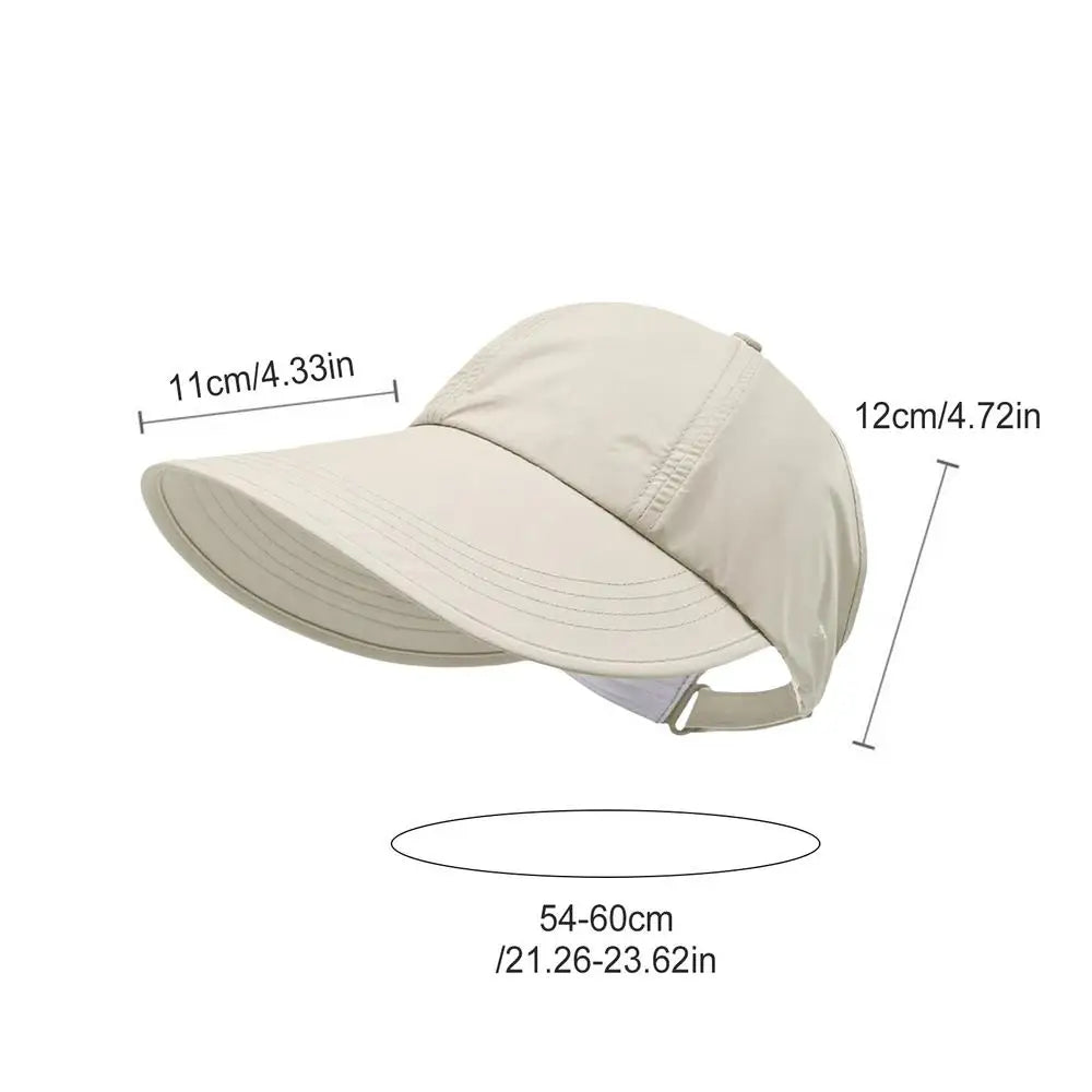 Women's Wide Brim UV Sun Hat – Open-Top Ponytail Visor Women's Sun Visor Hat Axl Beige