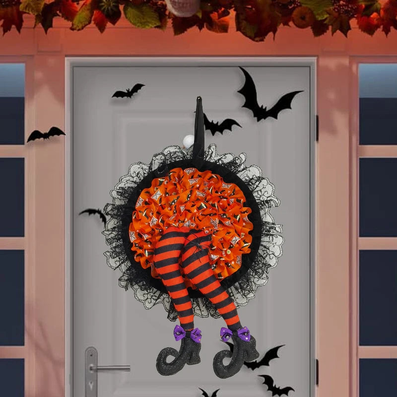 Halloween Witch Hat Leg Door Wreath – Spooky Hanging Garland Halloween Door Wreath Axl