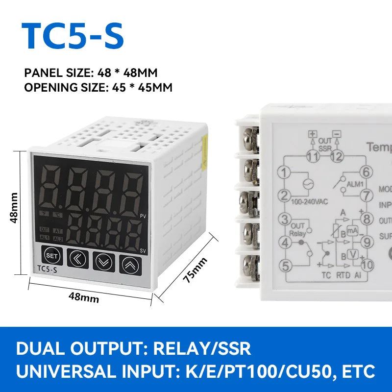 PID Temperature Controller K-Type Timer Relay Buzzer AC100–220V PID Temperature Controller Axl TC5-S