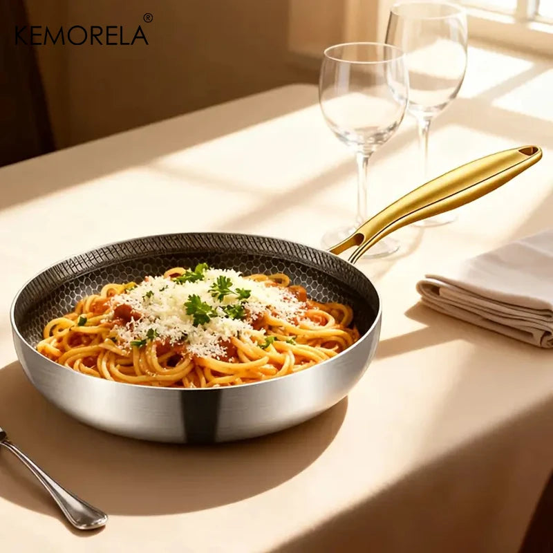 KEMORELA 316 Stainless Steel Non-Stick Honeycomb Skillet Wok Non-Stick Skillet Axl