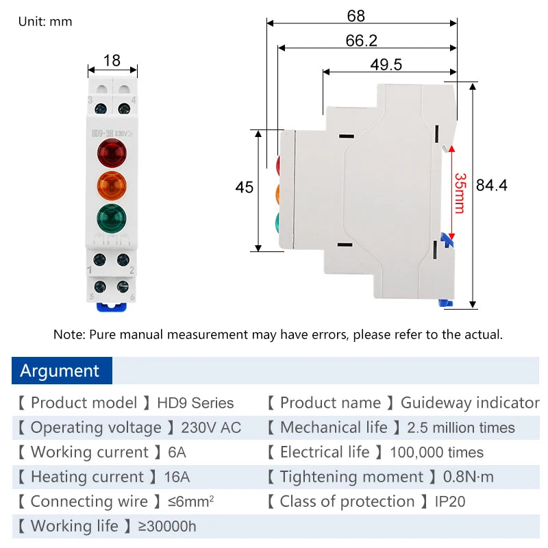 HD9 DIN Rail LED Signal Indicator Light 9mm 18mm 220V – 4 Colors LED Indicator Light Axl