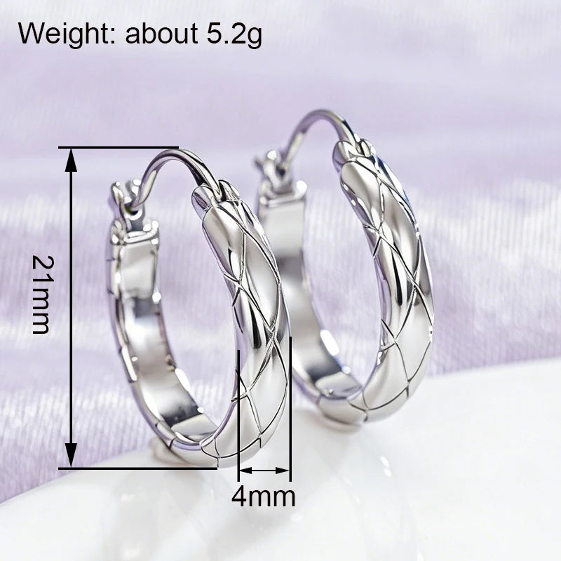 Huitan Glossy Grid Hoop Earrings – Geometric Fashion Jewelry Hoop Earrings Axl
