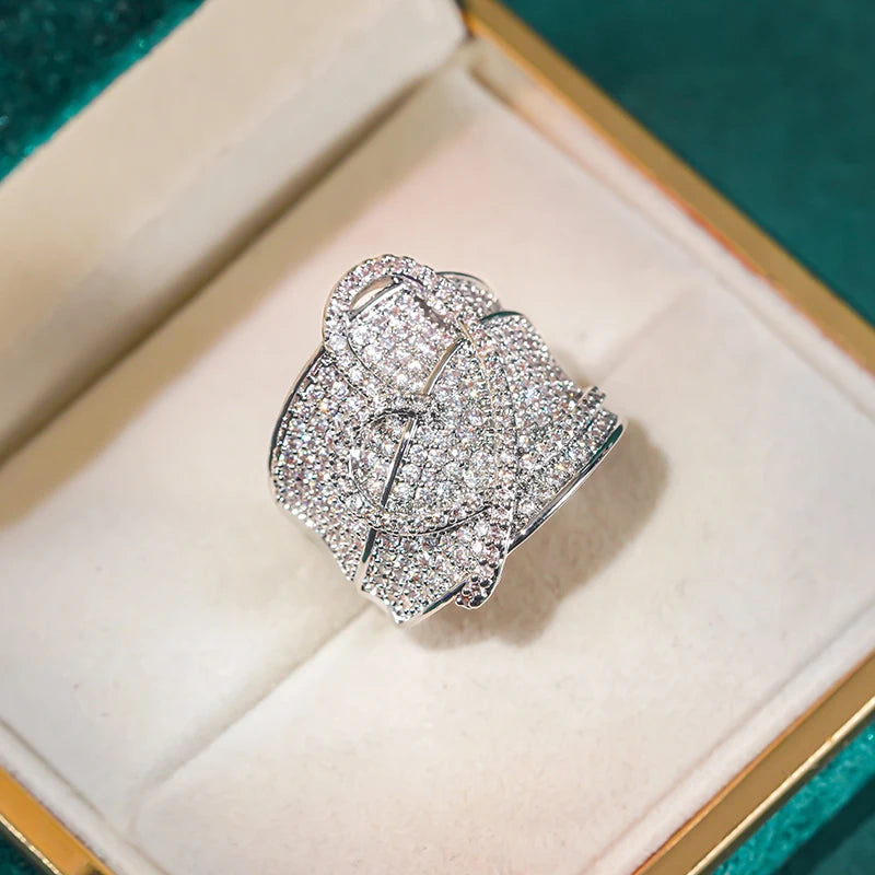 Huitan Heart CZ Wedding Band Ring for Women | Sizes 5–14 Wedding Band Ring Axl