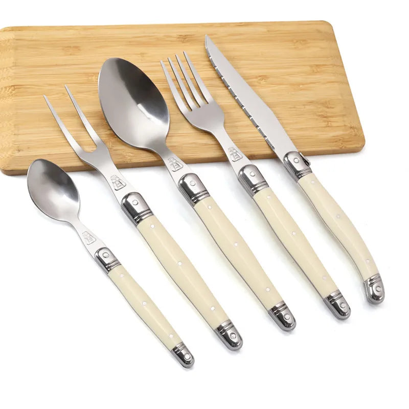 Laguiole Cutlery Set 4–24pc | Ivory Handle Stainless Steel Flatware Cutlery Set Axl