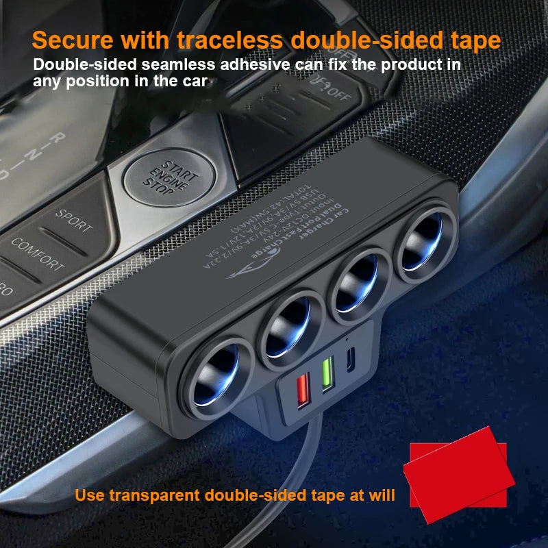 Baideluo 7-in-1 Car Charger – 2 USB, PD & 4 Sockets Car Charger Axl