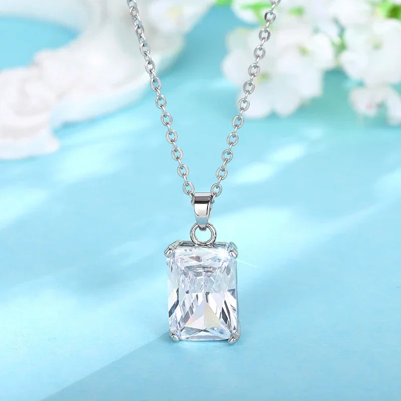 Huitan Rectangle CZ Pendant Necklace | Minimalist Bridal Jewelry Pendant Necklace Axl