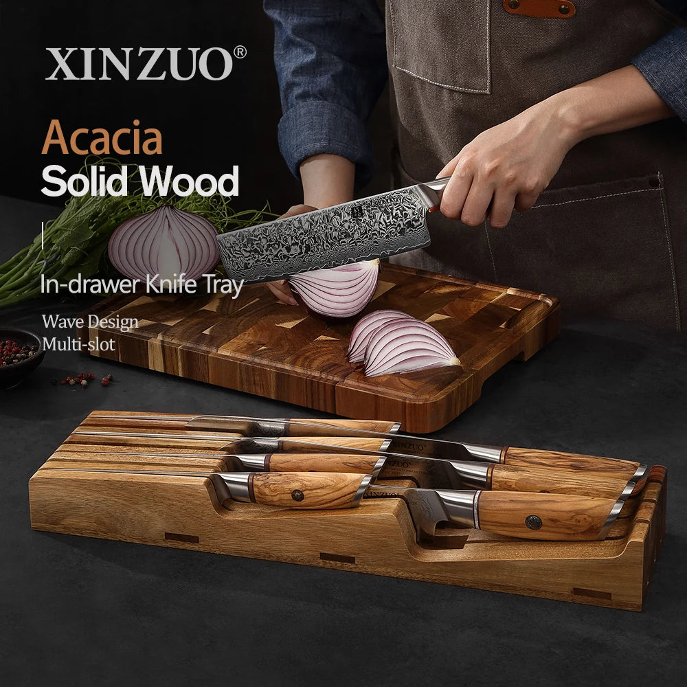 XINZUO 7-Slot Acacia Wood In-Drawer Knife Organizer Tray Knife Organizer Tray Axl
