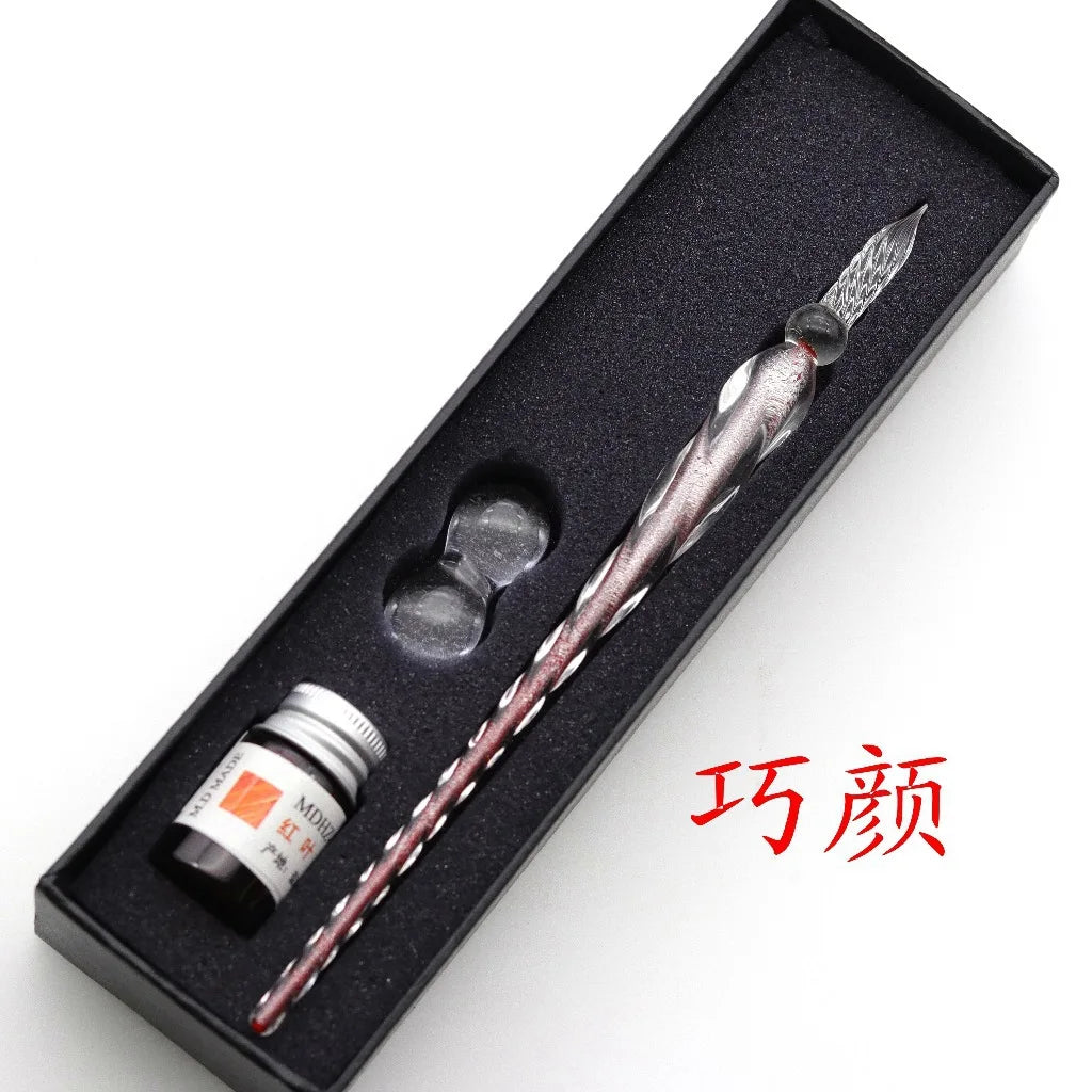 Crystal Glass Dip Pen Set with Ink & Gift Box | Calligraphy Glass Dip Pen Set Axl B