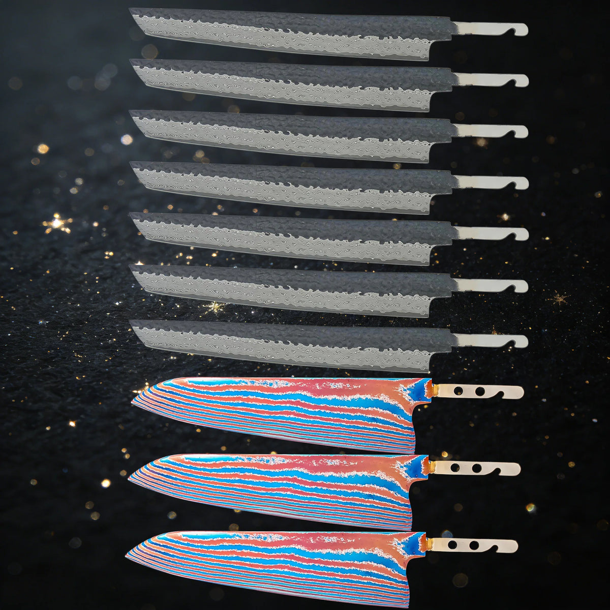 Damascus Steel Sashimi Knife Blade Set – DIY Forged 1–7 PCS Damascus Knife Blade Axl Blade Set-10PCS